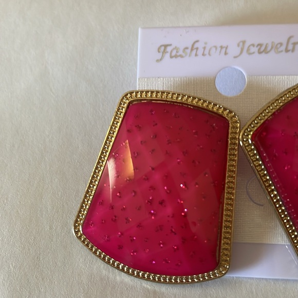 Red Sparkly Large Statement Earrings - Picture 8 of 10